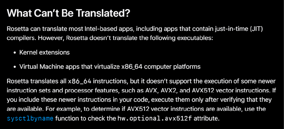 Ограничения Rosetta 2. Что нельзя транслировать на Mac с Apple M1.